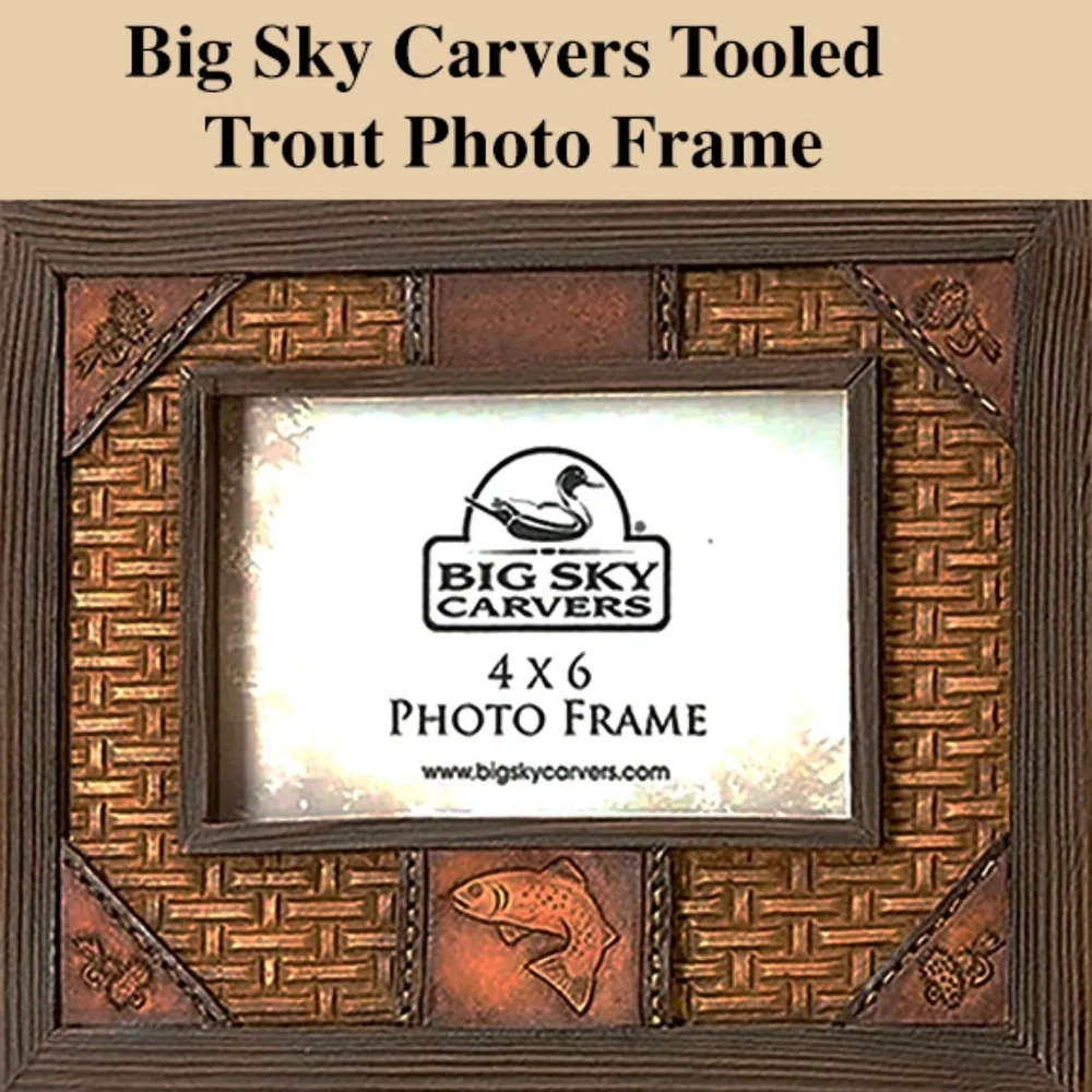 Big Sky Carvers Tooled Leather Finish Trout Photo Frame - Holds 4
